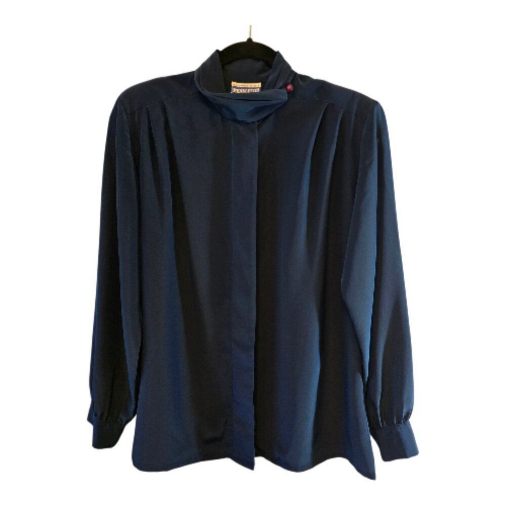 PENDLETON CLASSIC NAVY BLUE LONG SLEEVE BLOUSE TOP SIZE 10 NWOT LIGHTWEIGHT 90s